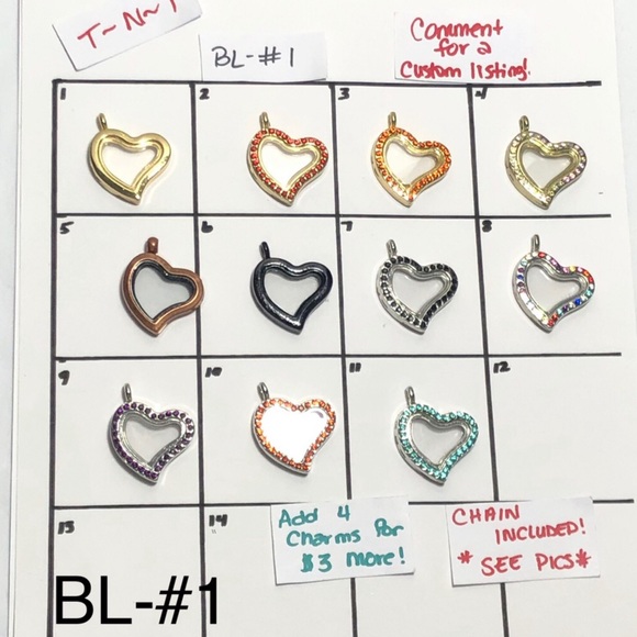 BL-#1.   Basic heart floating story lockets - Picture 2 of 10